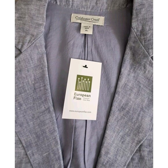 NWT Coldwater Creek Jacket Blazer‎ Women's XL Blue Linen Floral Embroidered Work - Picture 8 of 12